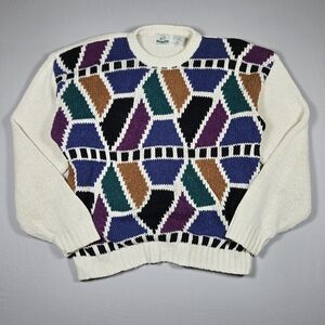 Vintage 80s 90s Van Heusen 417 Geometric Knit Sweater Cosby Style L